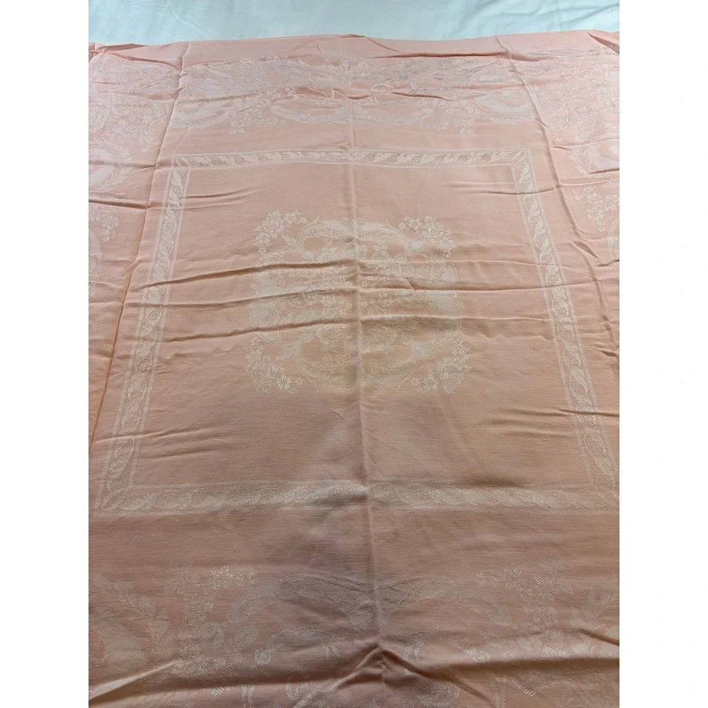 Jacquard Weave Peach Tablecloth Square Farmhouse Cottagecore 47